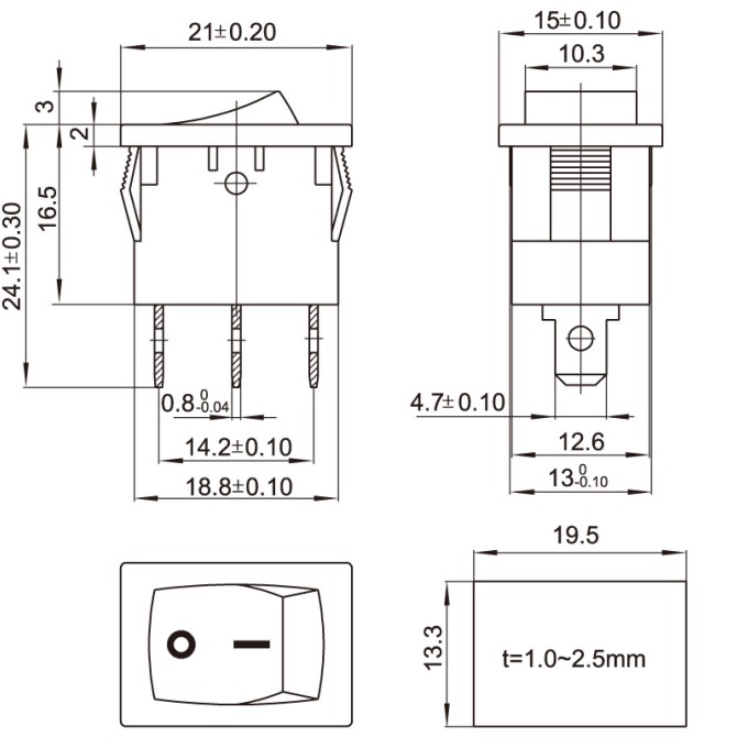 KCD101N-106R/12V Διακόπτης rocker φωτιζόμενος 12V