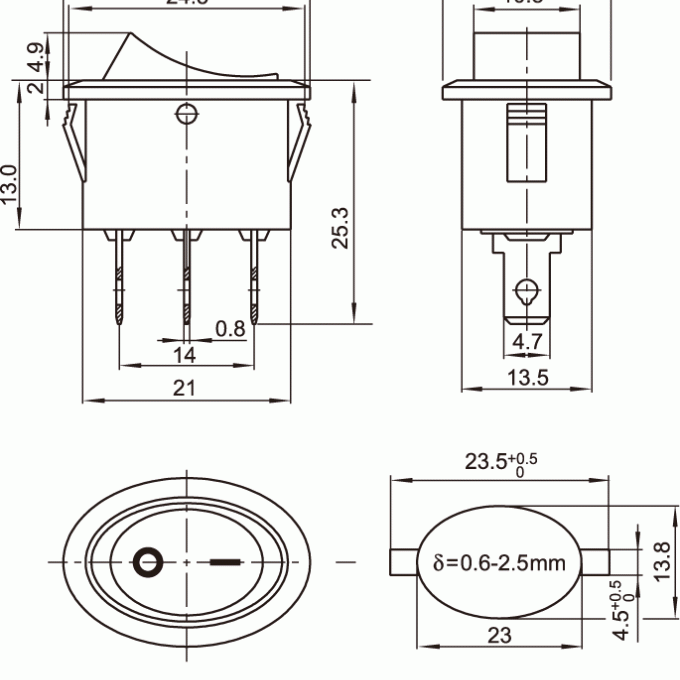 KCD115-101N/023R Διακόπτης rocker φωτιζόμενος