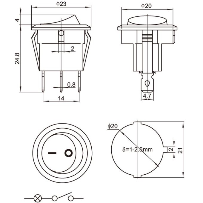 MIRS-101-8/12V Διακόπτης rocker φωτιζόμενος 12V