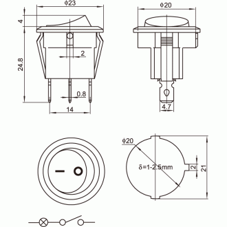 KCD6-101N/106R Διακόπτης rocker φωτιζόμενος KCD6-101N/106R Διακόπτης rocker φωτιζόμενος