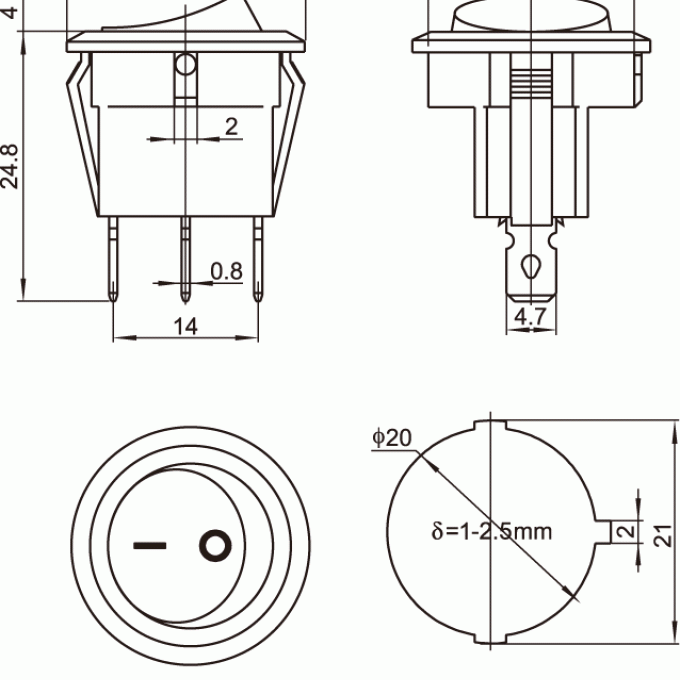 KCD6-101N/106R Διακόπτης rocker φωτιζόμενος