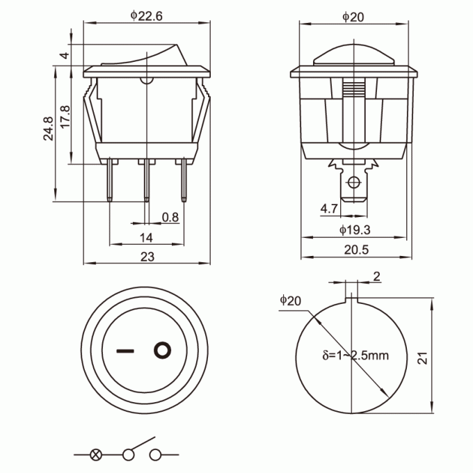 KCD6-101N/106R/G Διακόπτης rocker φωτιζόμενος πράσνος