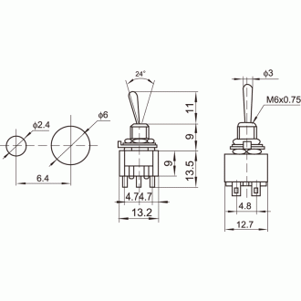 MTS-203  Διακόπτης mini ON-OFF-ON MTS-203  Διακόπτης mini ON-OFF-ON